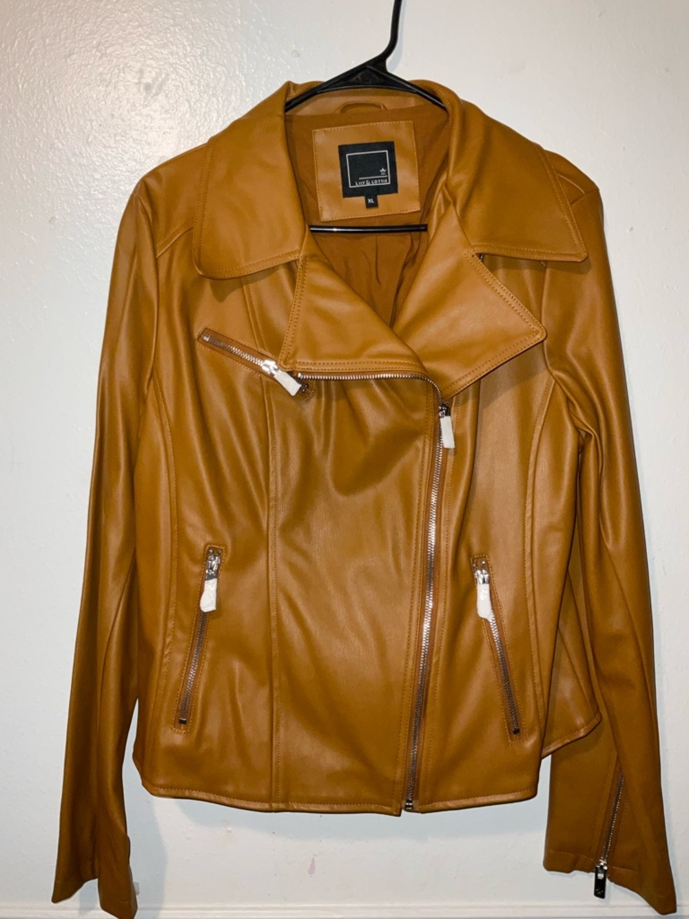 Leather Moto Jacket in Cognac Brown by Tahari ASL